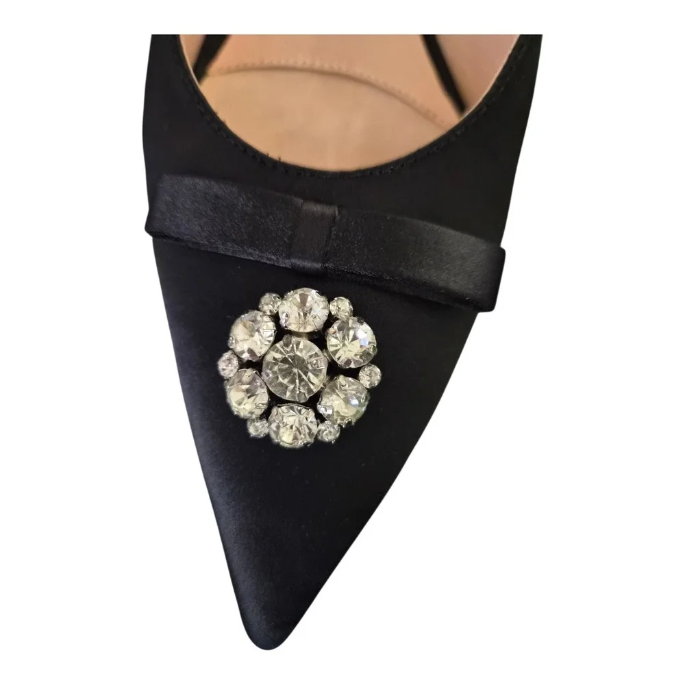 Kate Spade Darlene Satin‎ Mules Black Pointed Toe Size 9 Classic - Picture 3 of 9